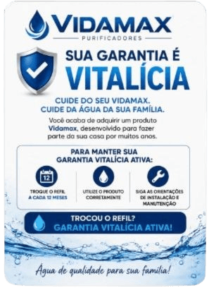 Cartão de garantia vitalícia que acompanha o purificador Vidamax